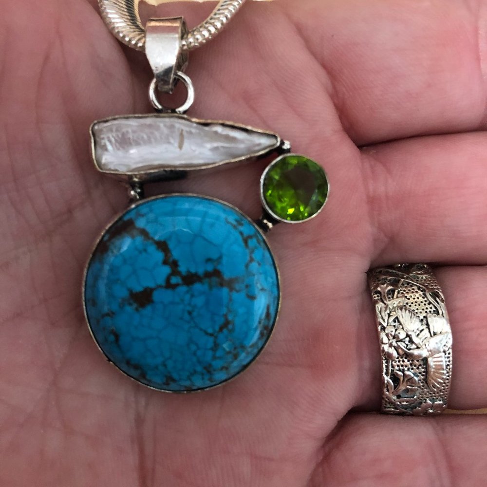 Turquoise Biwa Pearl 925 Necklace